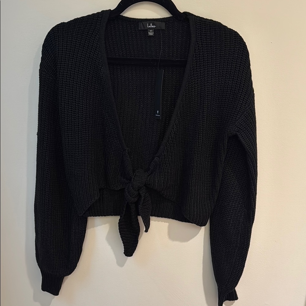 Lulu's Black Knit Tie-Front Sweater